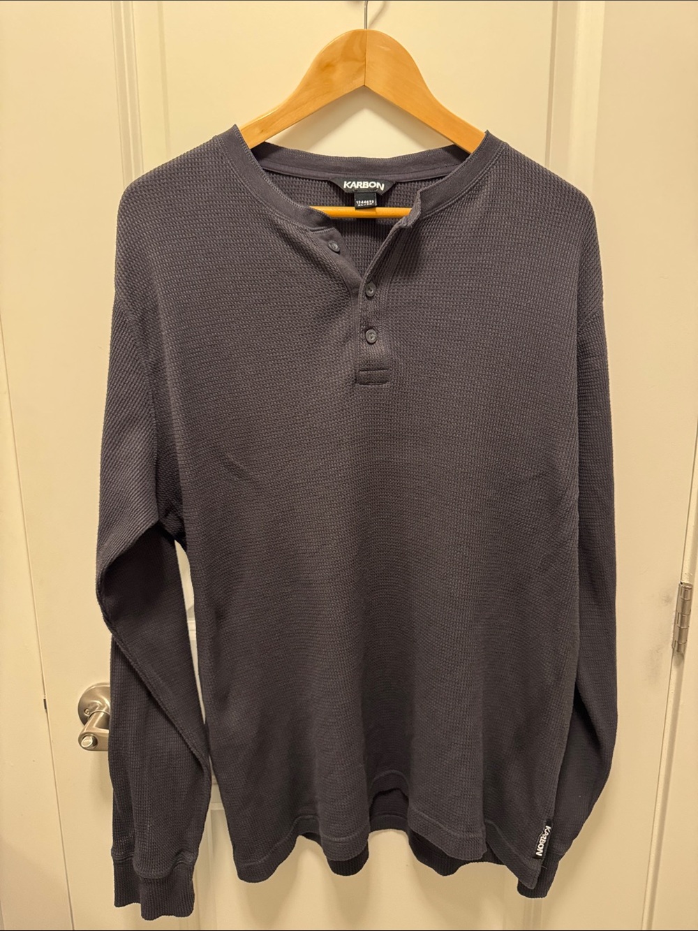 2/$30 KARBON Men's Long Sleeve Henley Waffle Outdoor Dark GrayCharcoal XL Shirt